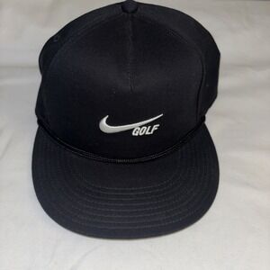 Nike Golf Hat Cap Snap Back Mens Black Rope Retro 72 Dri FIT Swoosh Embroidered